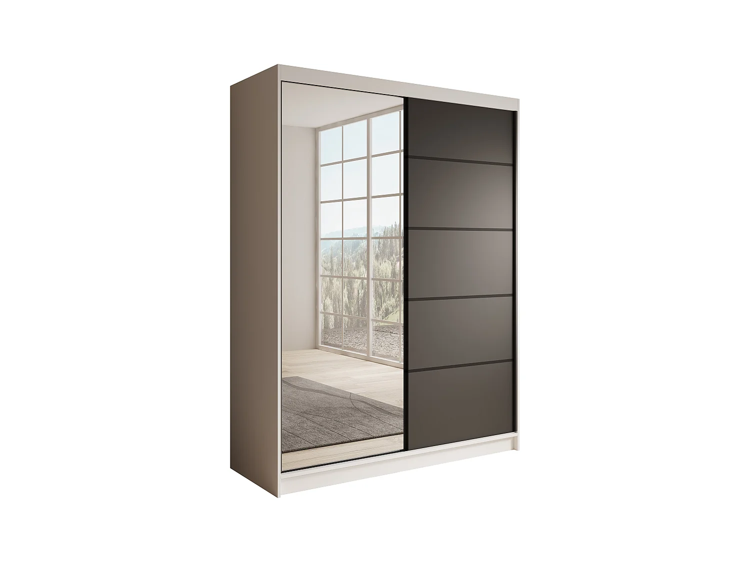 Armoire coulissante 2 portes KARDI 150 – Design moderne et finition élégante-Noir/Blanc
