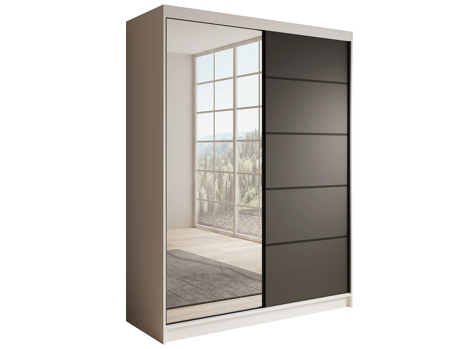 Armoire coulissante 2 portes KARDI 150 – Design moderne et finition élégante-Noir/Blanc