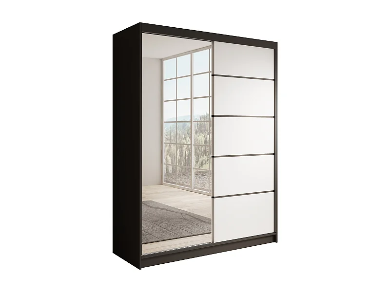 KARDI 150 2-deurs schuifdeurkast – Modern design en elegante afwerking-Kleur Zwart en wit