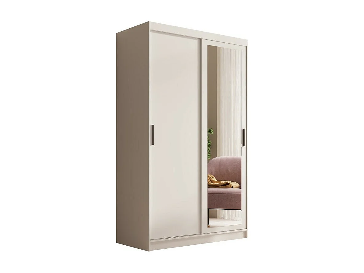 Kleiderschrank Helga (120cm)/Schiebetüren/Spiegel/Weiss