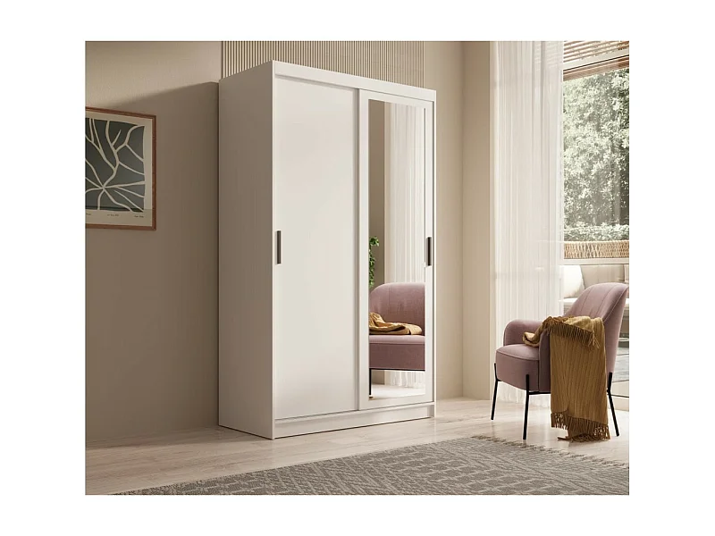 Kleiderschrank Helga (120cm)/Schiebetüren/Spiegel/Weiss