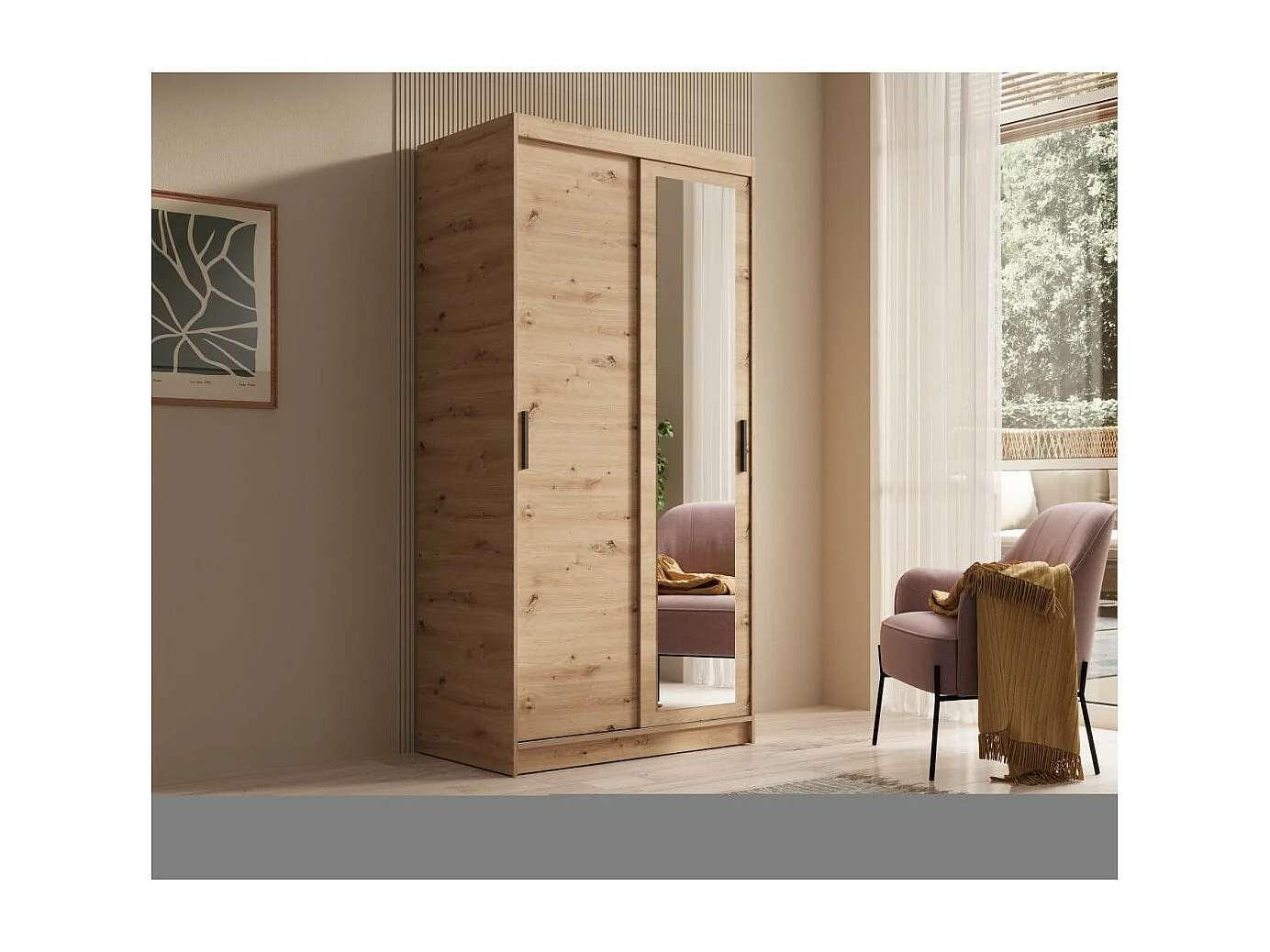 Kleiderschrank Helga (100cm)/Schiebetüren/Spiegel/Artisan