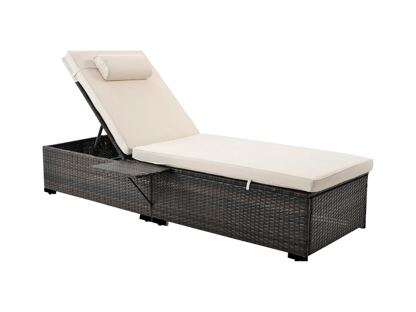 Lot de 2 transats coussins beiges en résine tressée avec tablette latérale PUNTA CANA