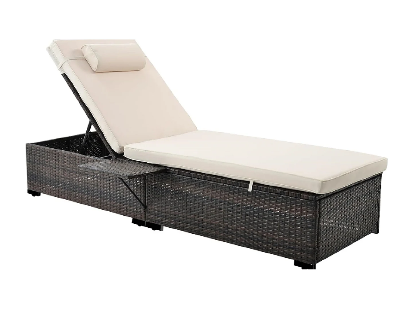 Lot de 2 transats coussins beiges en résine tressée avec tablette latérale PUNTACANA