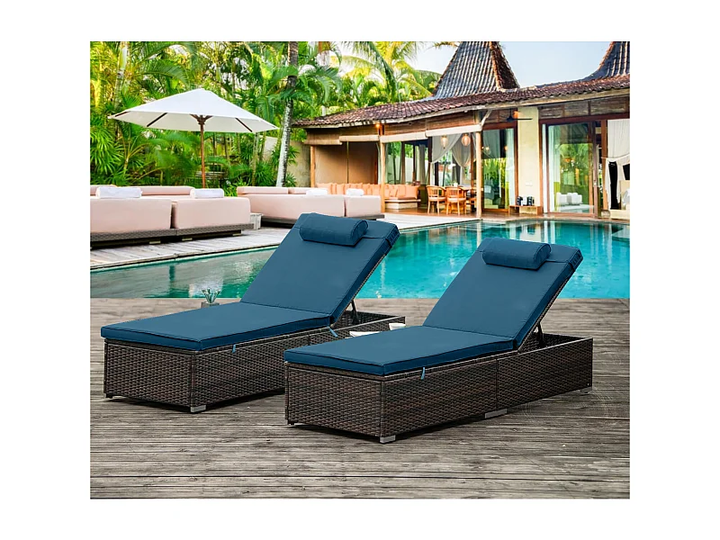 Set di 2 sedie a sdraio in resina intrecciata blu scuro con tavolino PUNTA CANA