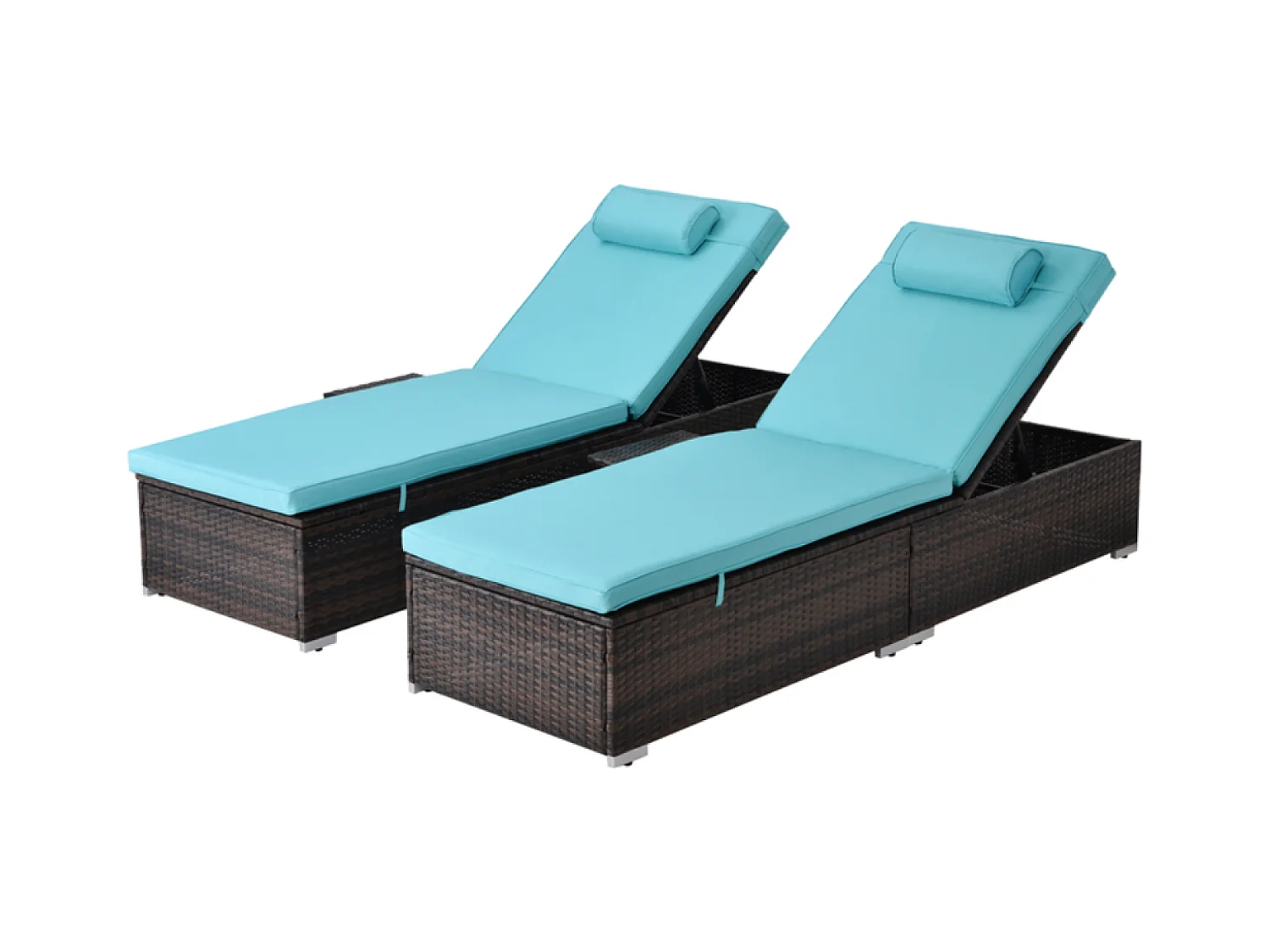 Lot de 2 transats coussins bleus en résine tressée avec tablette latérale PUNTA CANA