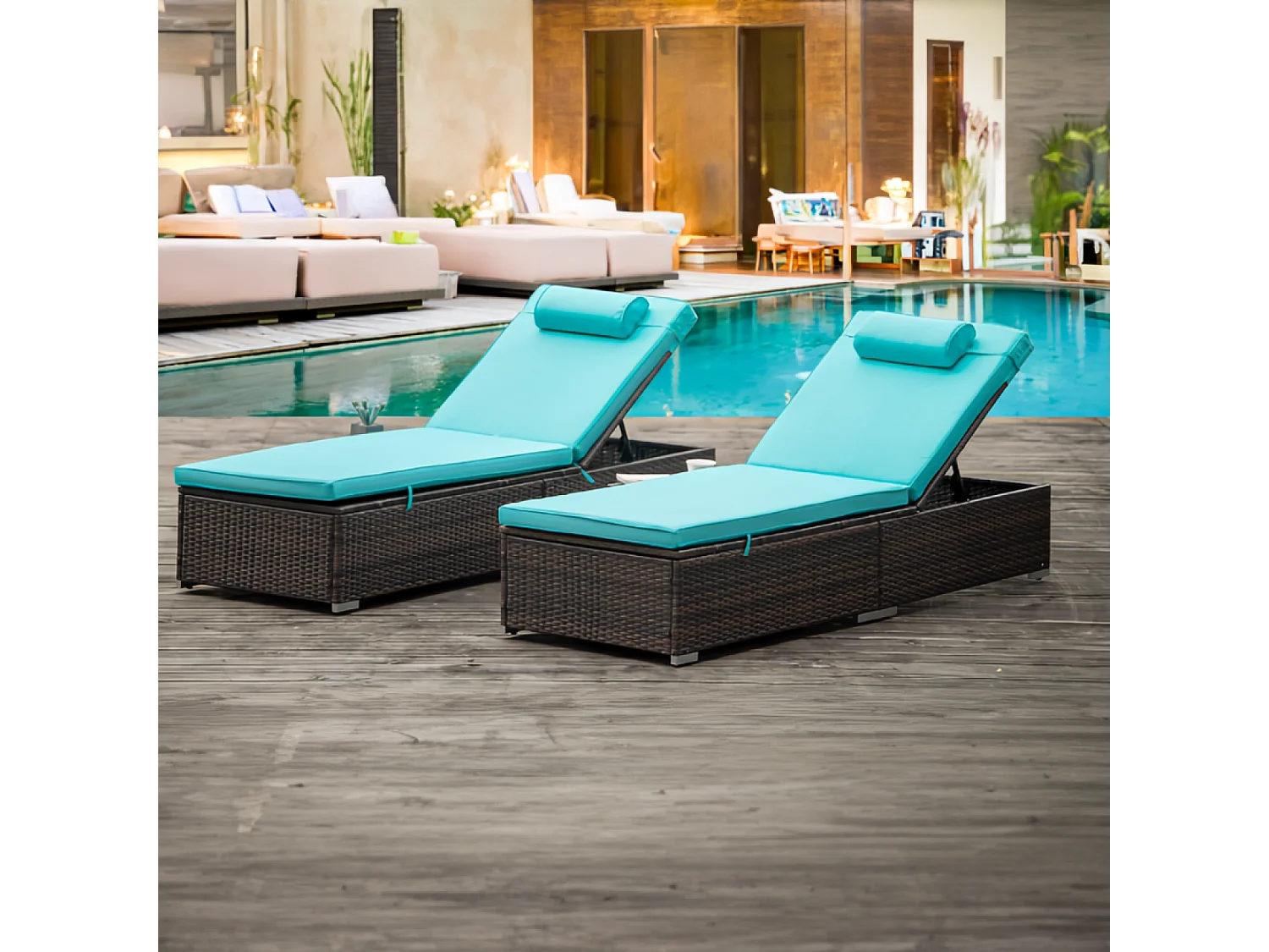 Lot de 2 transats coussins bleus en résine tressée PUNTA CANA