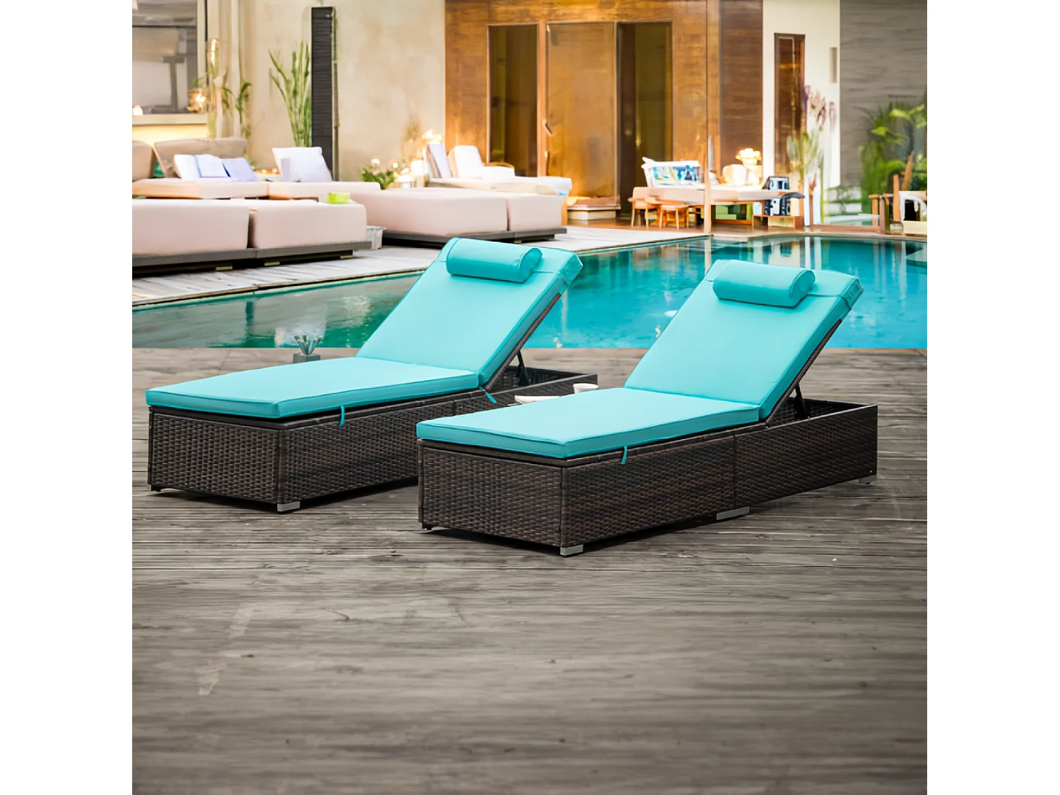 Lot de 2 transats coussins bleus en résine tressée PUNTACANA