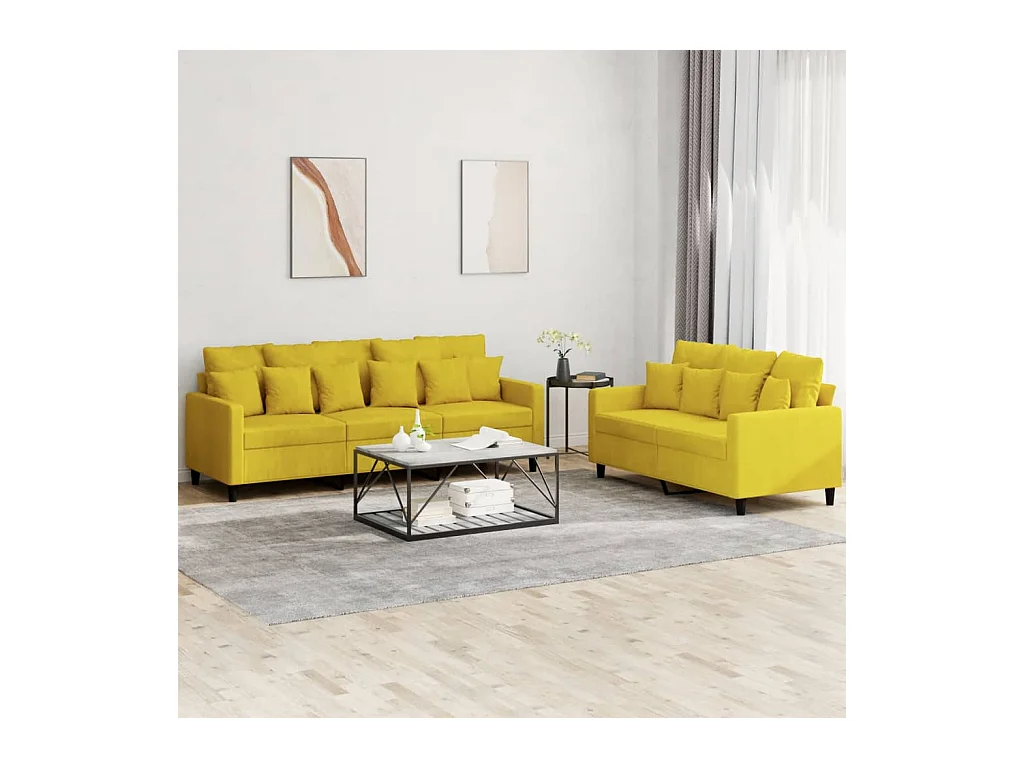 Ensemble de canapés 2 pcs avec coussins Jaune Velours