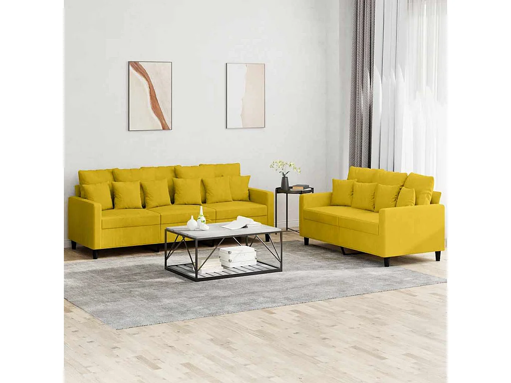 Ensemble de canapés 2 pcs avec coussins Jaune Velours