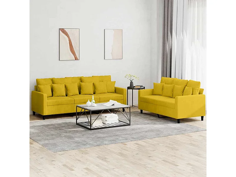 Ensemble de canapés 2 pcs avec coussins Jaune Velours