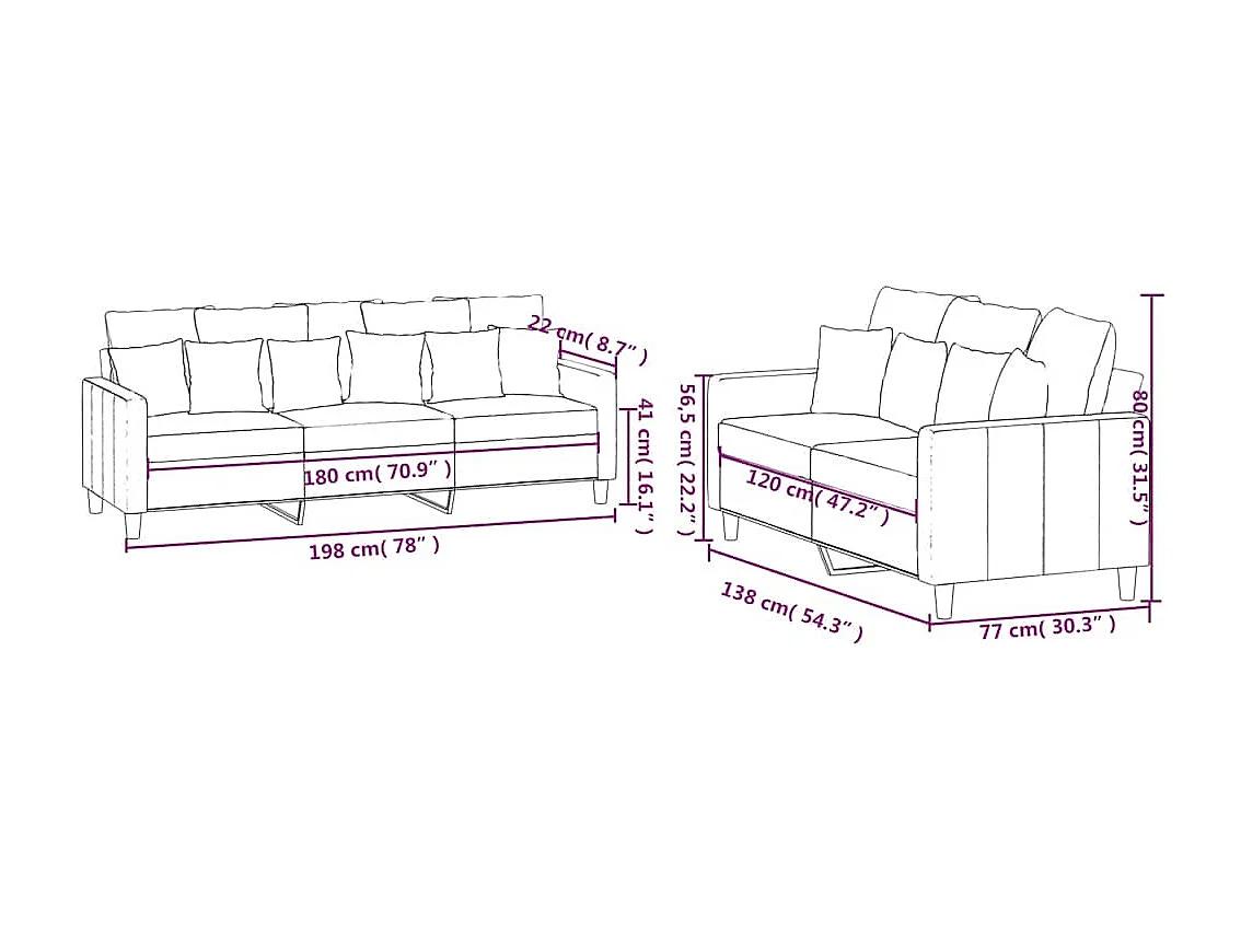 Ensemble de canapés 2 pcs avec coussins Marron Velours