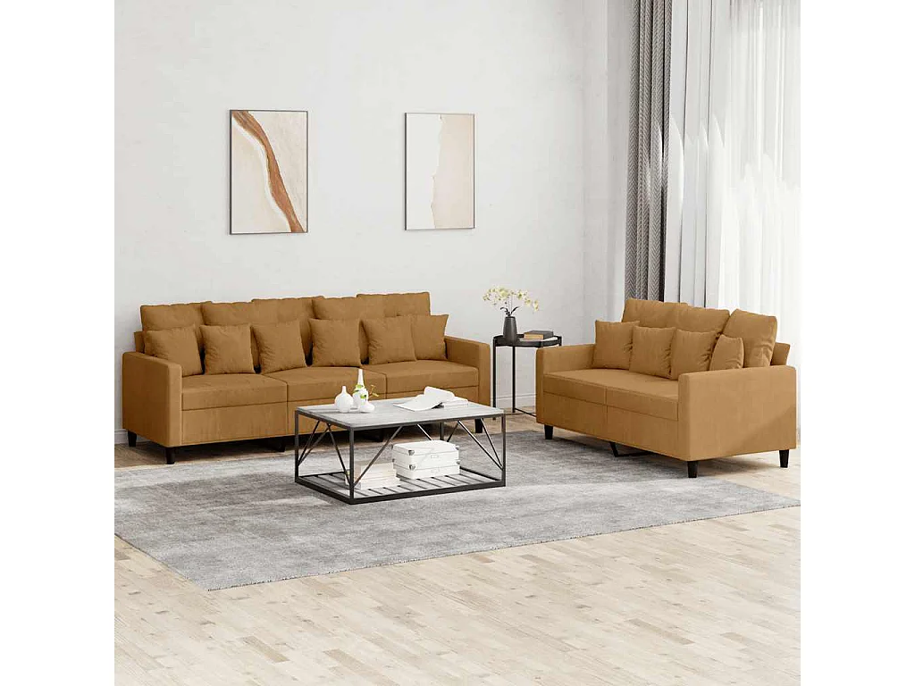 Ensemble de canapés 2 pcs avec coussins Marron Velours