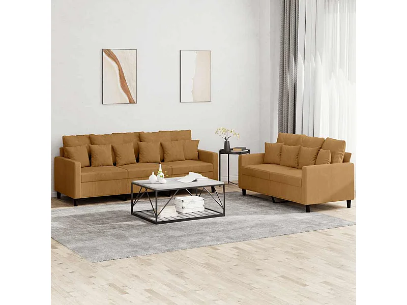 Ensemble de canapés 2 pcs avec coussins Marron Velours