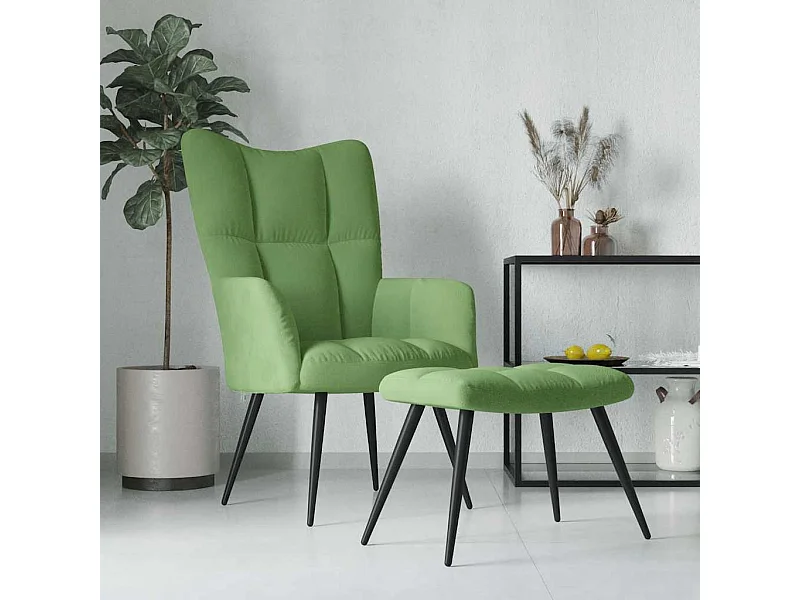 Chaise de relaxation avec tabouret Vert clair Velours