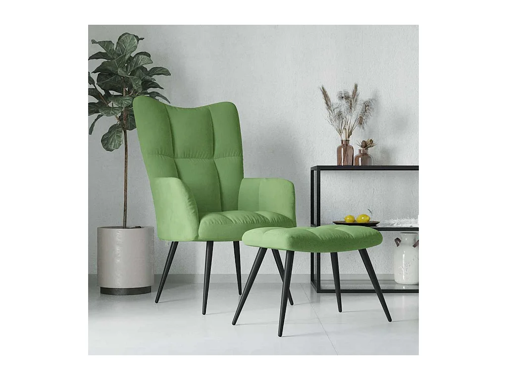 Cadeira de descanso com banco veludo verde-claro