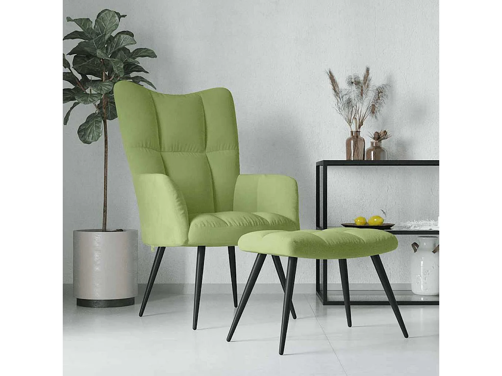 Chaise de relaxation avec tabouret Vert clair Velours