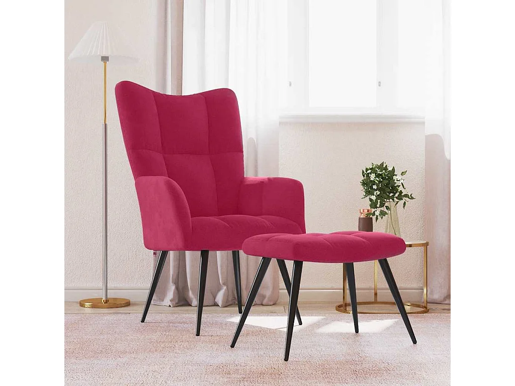 Chaise de relaxation avec tabouret Rouge bordeaux Velours