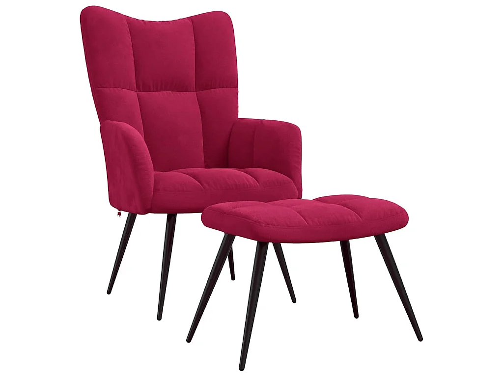 Chaise de relaxation avec tabouret Rouge bordeaux Velours