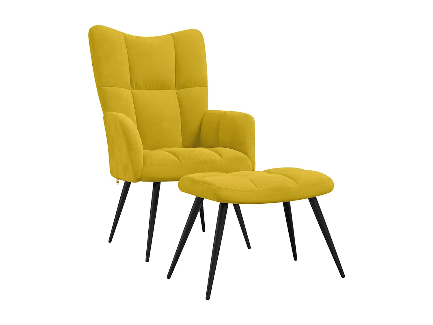 Fauteuil relax avec tabouret en velours jaune moutarde