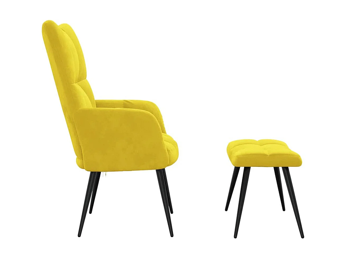 Fauteuil relax avec tabouret en velours jaune moutarde