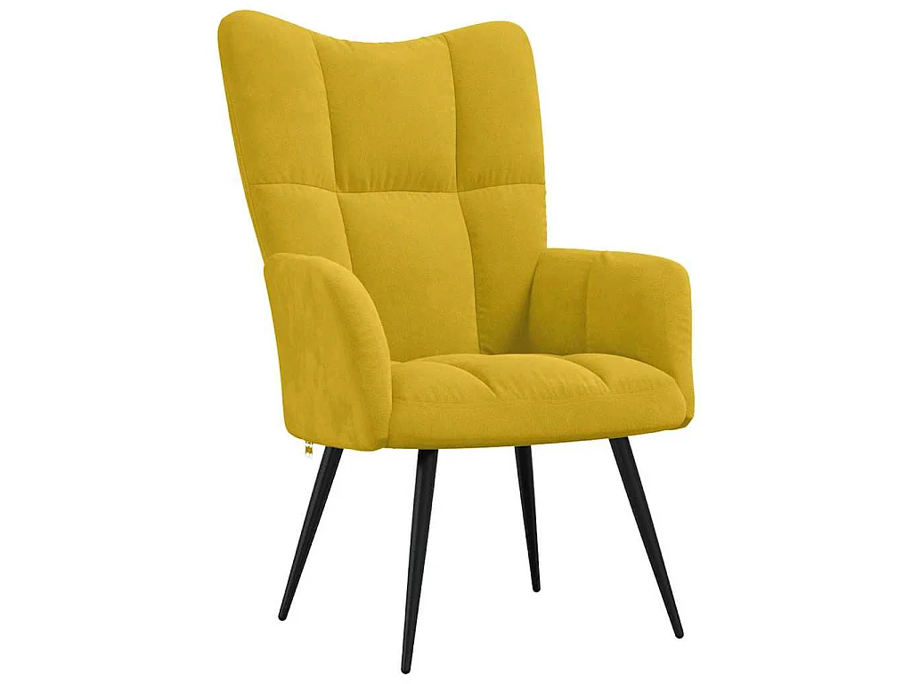 Fauteuil relax avec tabouret en velours jaune moutarde