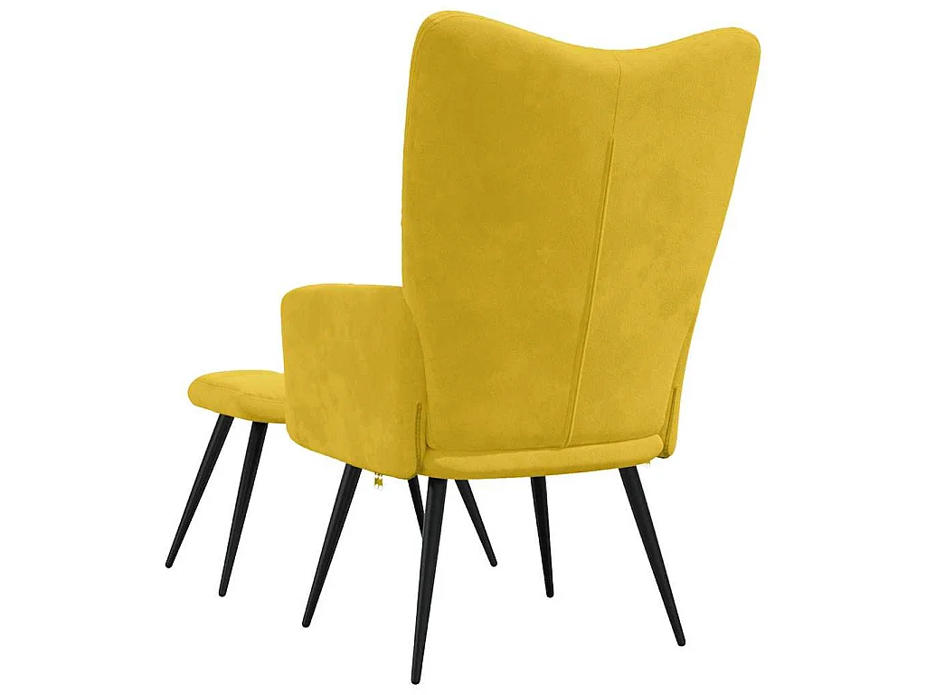 Fauteuil relax avec tabouret en velours jaune moutarde