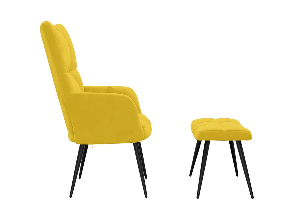 Fauteuil relax avec tabouret en velours jaune moutarde