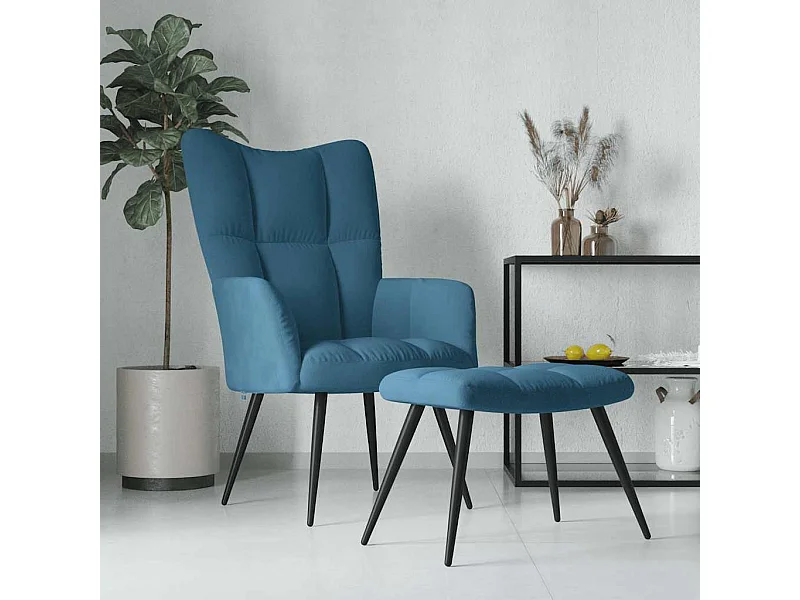 Chaise de relaxation avec tabouret Bleu Velours