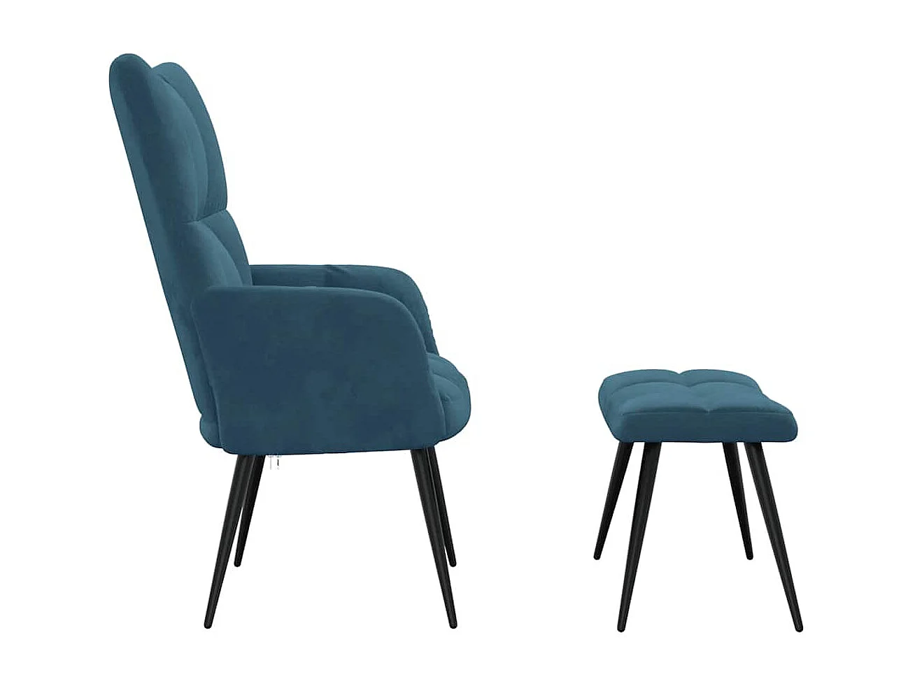 Chaise de relaxation avec tabouret Bleu Velours