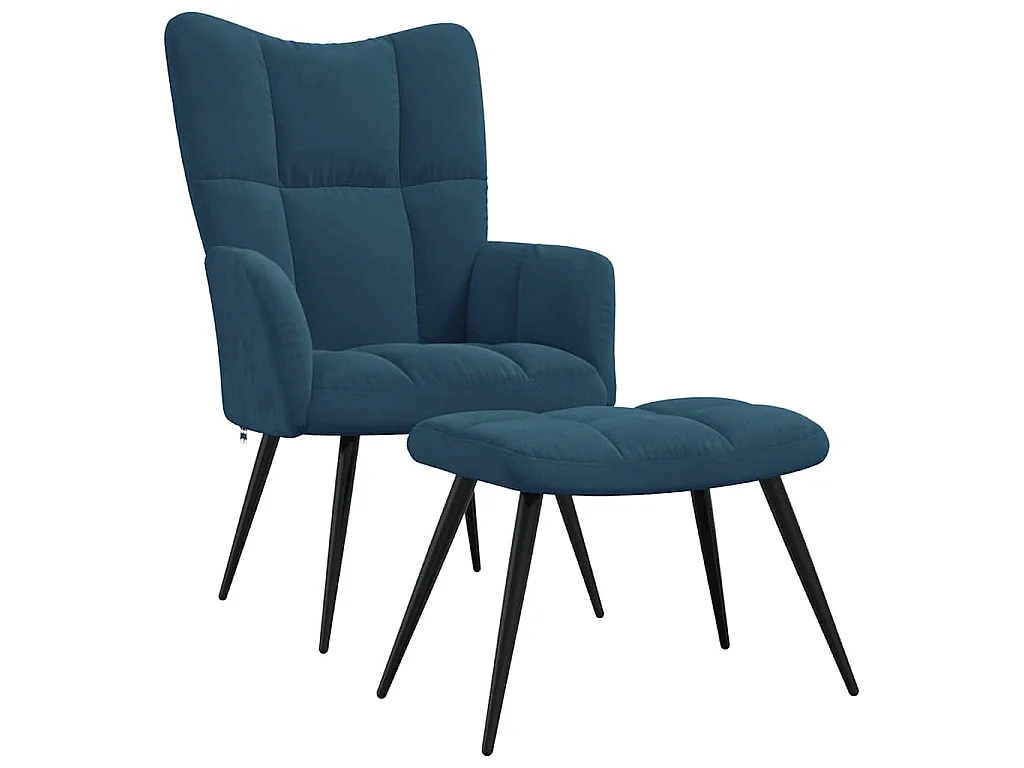 Chaise de relaxation avec tabouret Bleu Velours