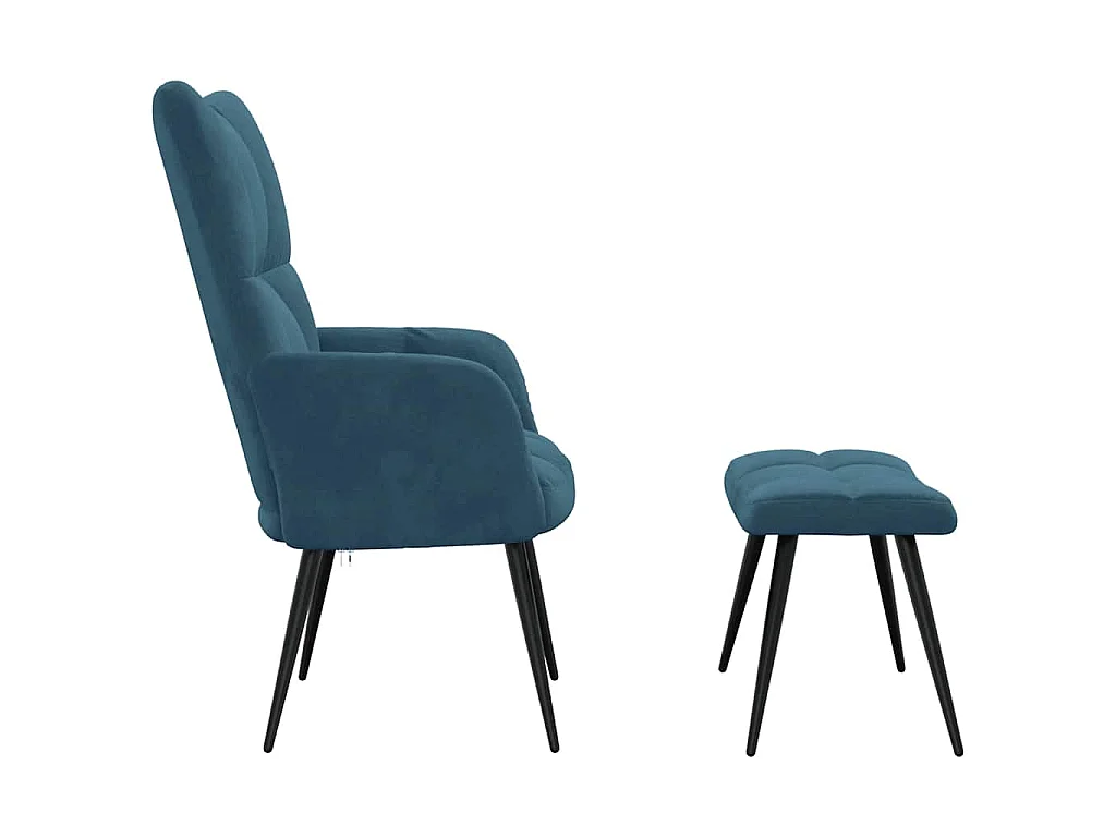 Chaise de relaxation avec tabouret Bleu Velours