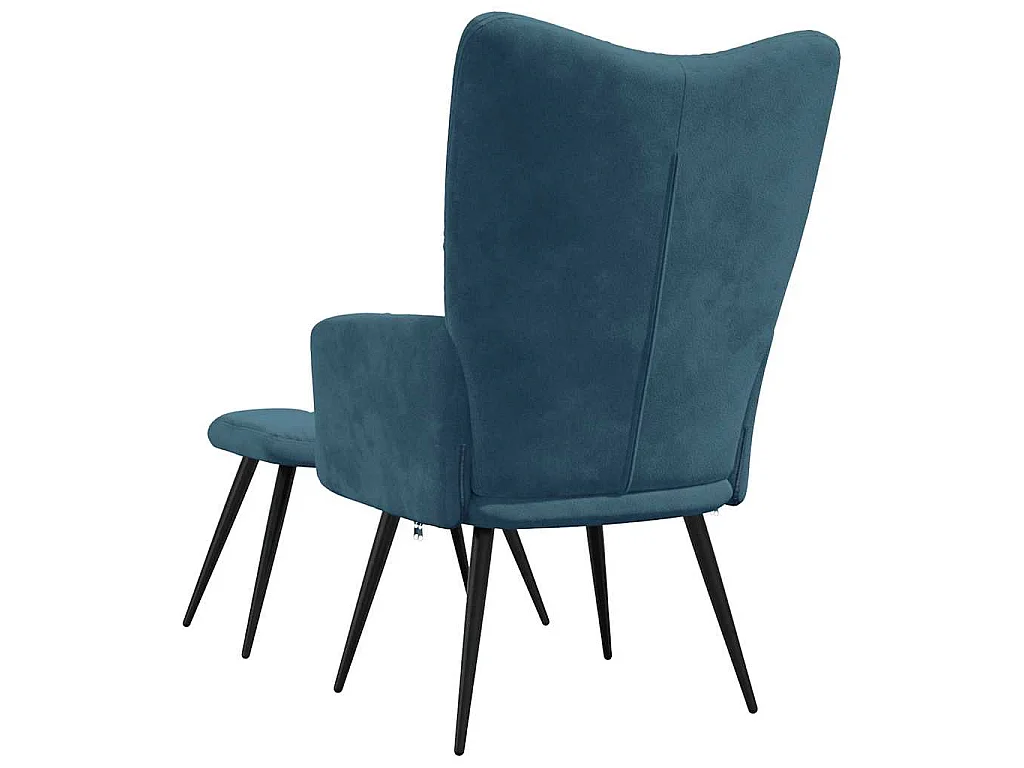 Chaise de relaxation avec tabouret Bleu Velours
