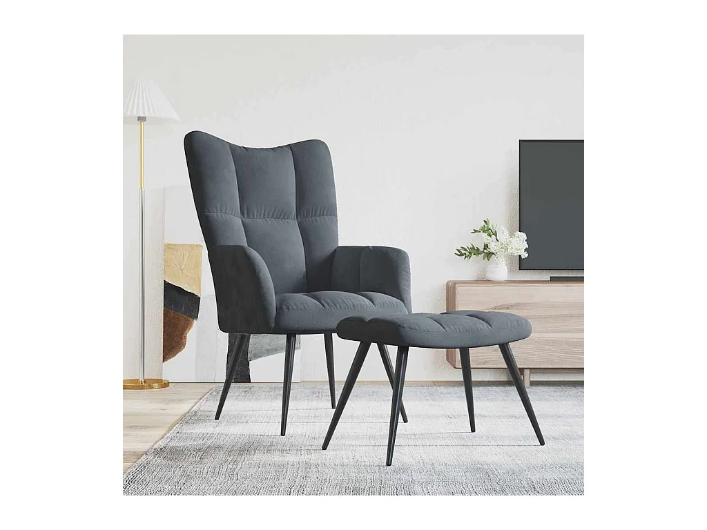 Chaise de relaxation avec tabouret Gris foncé Velours