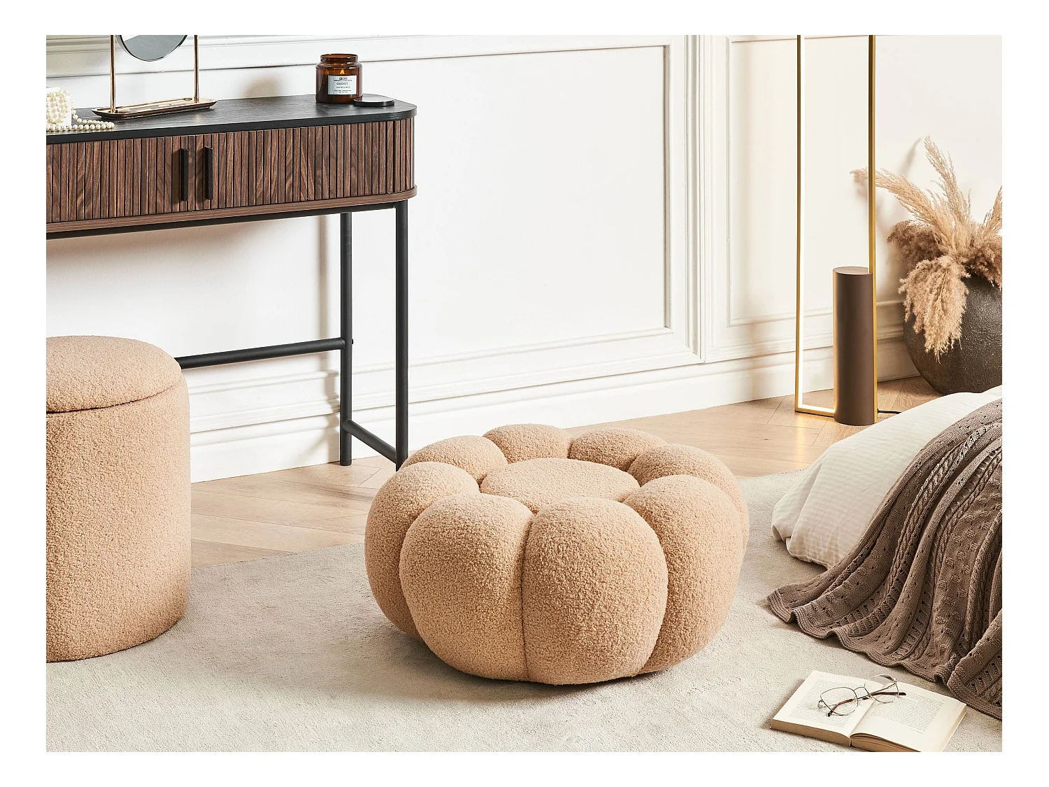 Pouf BEAUFORT Bouclé Marron clair