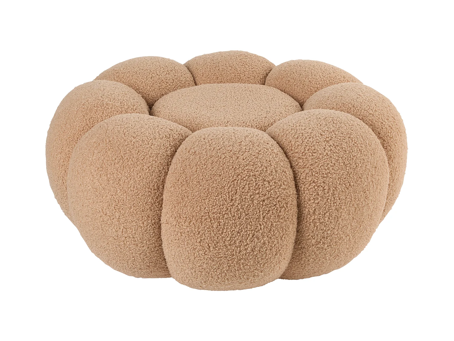 Pouf Hocker Stoffbezug Bouclé hellbraun rund 60cm Polsterhocker 27cm Beaufort