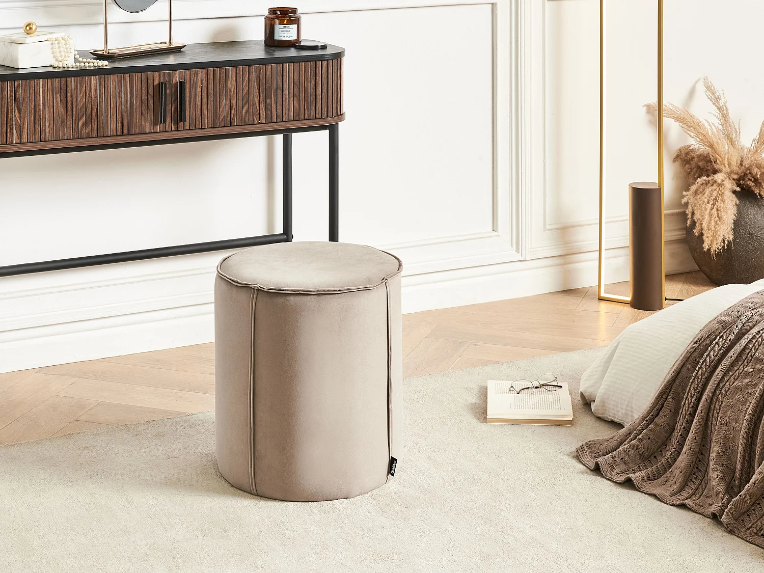 Pouf SEDONA Samtstoff Taupe 40 cm 40 cm 43 cm