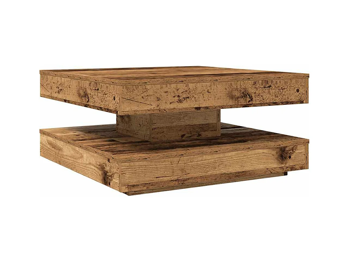 Table basse rotative à 360 degrés vieux bois 70x70x34,5 cm