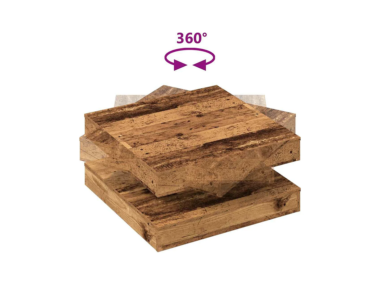 Table basse rotative à 360 degrés vieux bois 70x70x34,5 cm