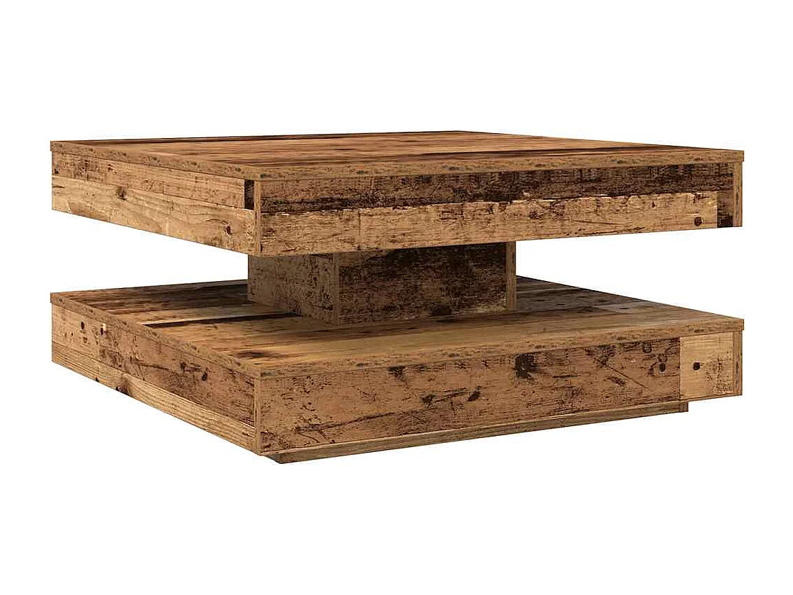 Couchtisch 360-Grad Drehbar Altholz-Optik 70x70x34,5 cm