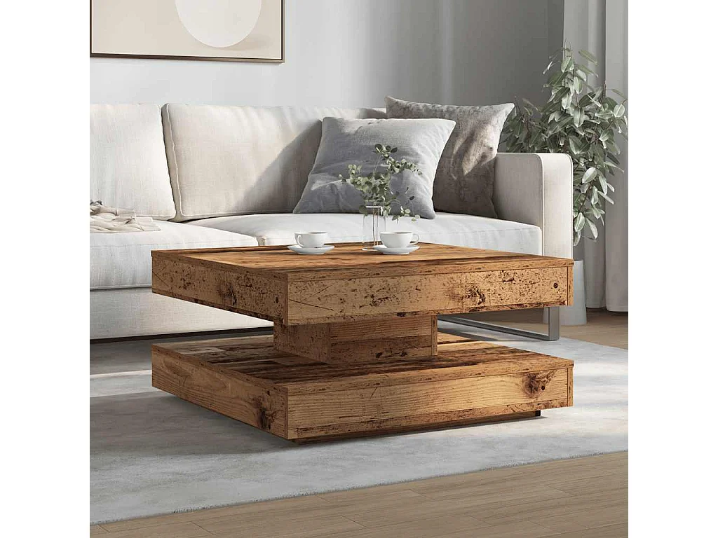 Table basse rotative à 360 degrés vieux bois 70x70x34,5 cm