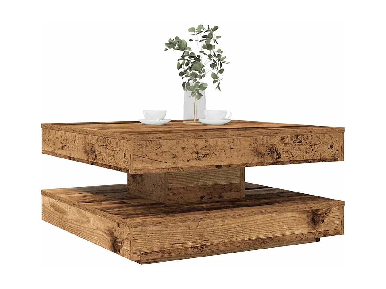 Table basse rotative à 360 degrés vieux bois 70x70x34,5 cm