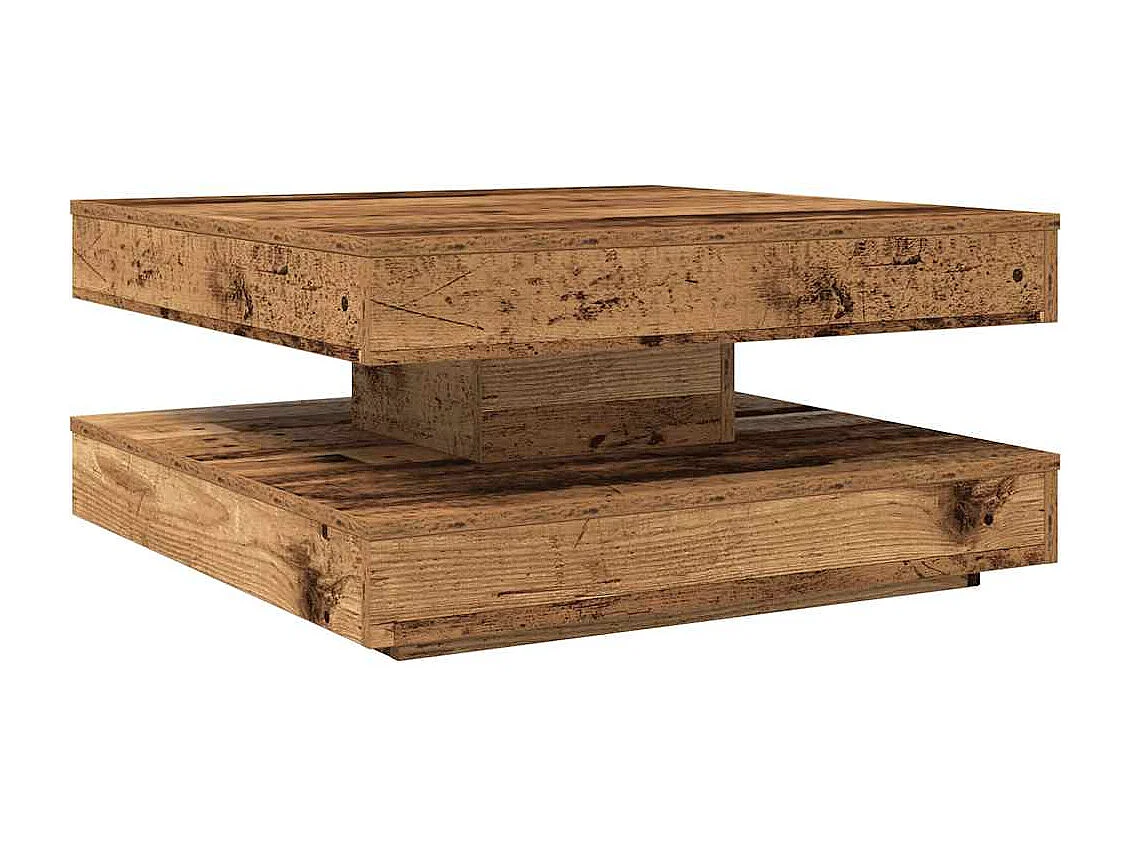 Table basse rotative à 360 degrés vieux bois 70x70x34,5 cm