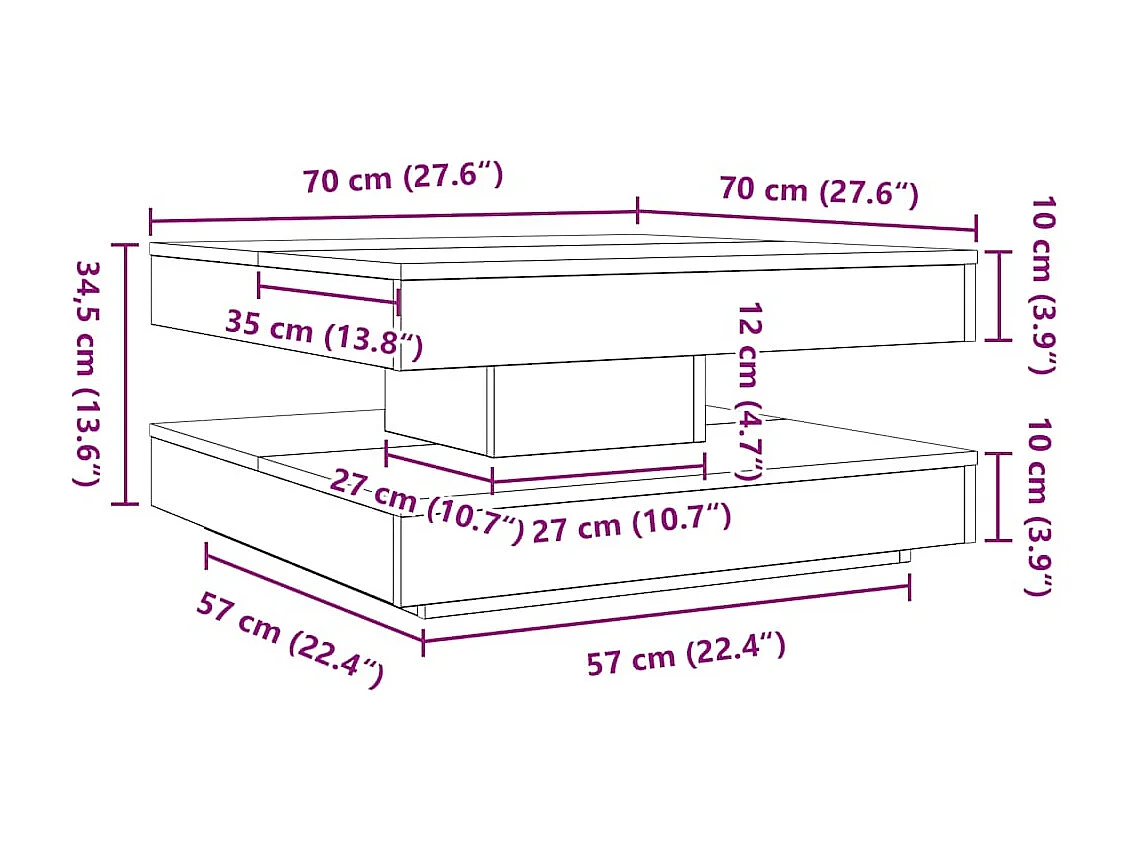 Table basse rotative à 360 degrés vieux bois 70x70x34,5 cm