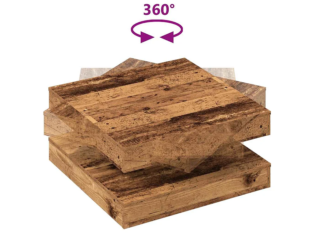 Table basse rotative à 360 degrés vieux bois 70x70x34,5 cm