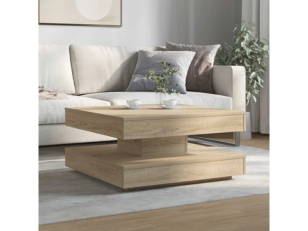 Table basse rotative à 360 degrés chêne sonoma 70x70x34,5 cm