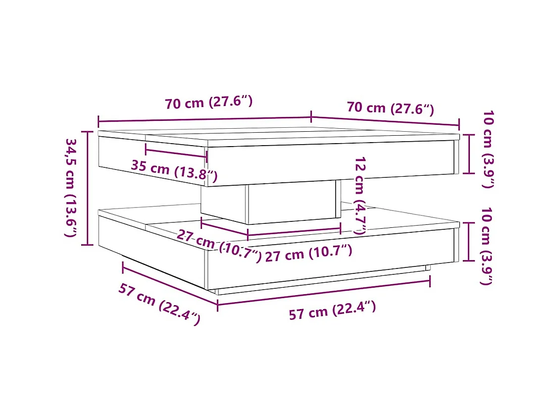 Salontafel 360 graden draaibaar 70x70x34,5 cm gerookt eiken