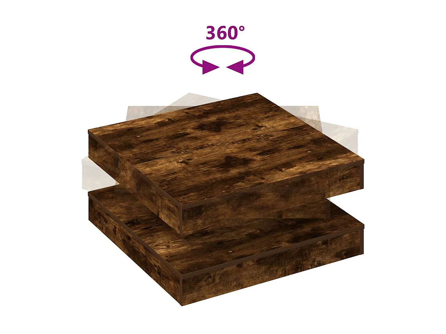 Table basse rotative à 360 degrés chêne fumé 70x70x34,5 cm