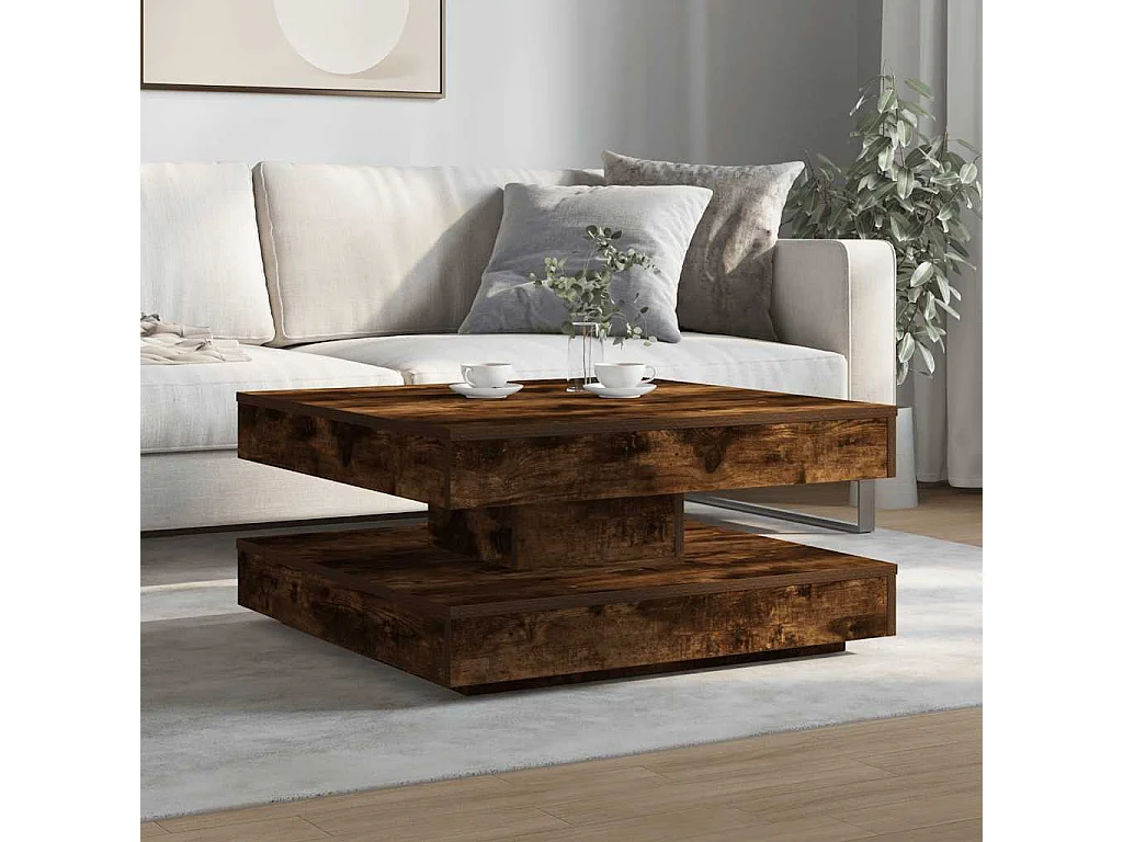 Salontafel 360 graden draaibaar 70x70x34,5 cm gerookt eiken