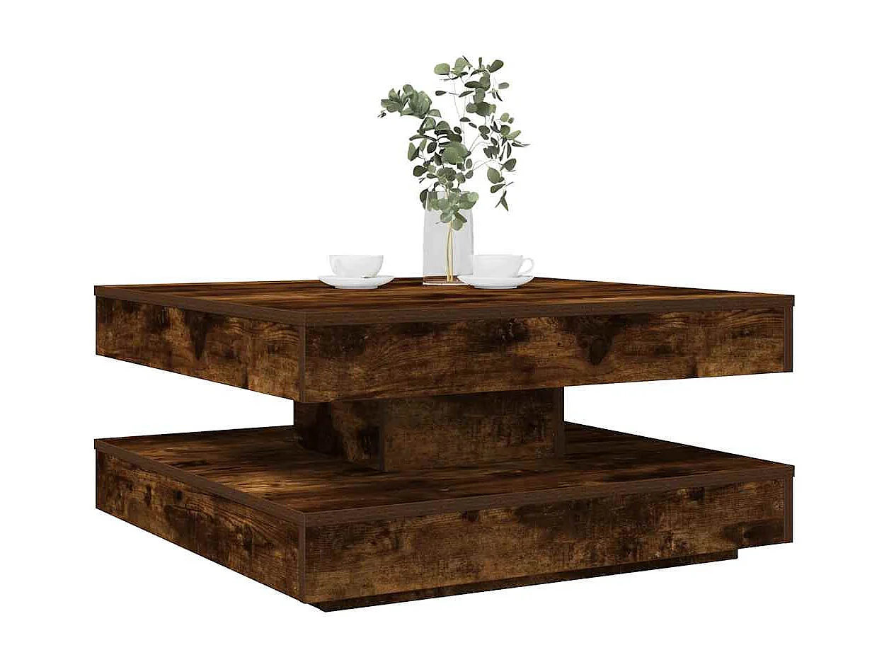 Salontafel 360 graden draaibaar 70x70x34,5 cm gerookt eiken